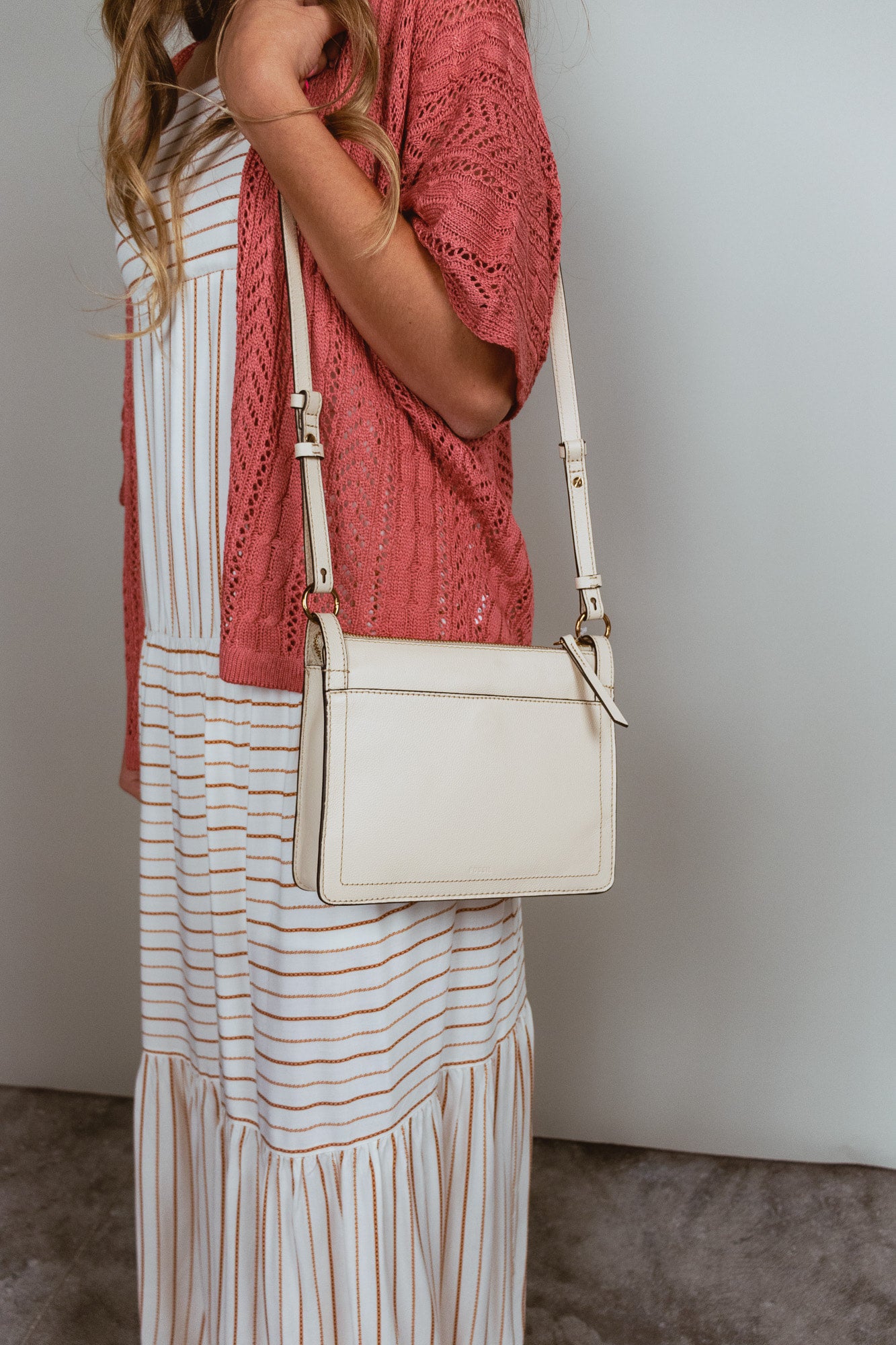 Small, leather, crossbody purse - adjustable strap - light blue leather store - Taryn style - made in the USA